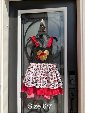 Custom Girls' Black & Red pirate Character Layered Party Dress - Size 6/7
